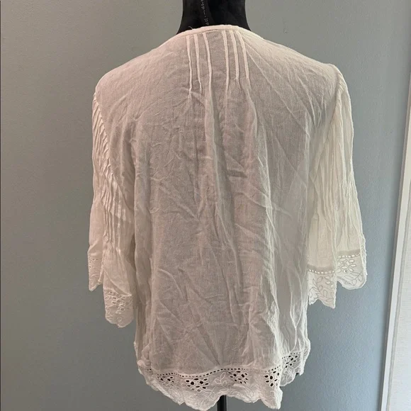 Banjara Made in India 100% Viscose Embroider Eyelit Detail Peasant Blouse Tassel - Picture 6 of 9